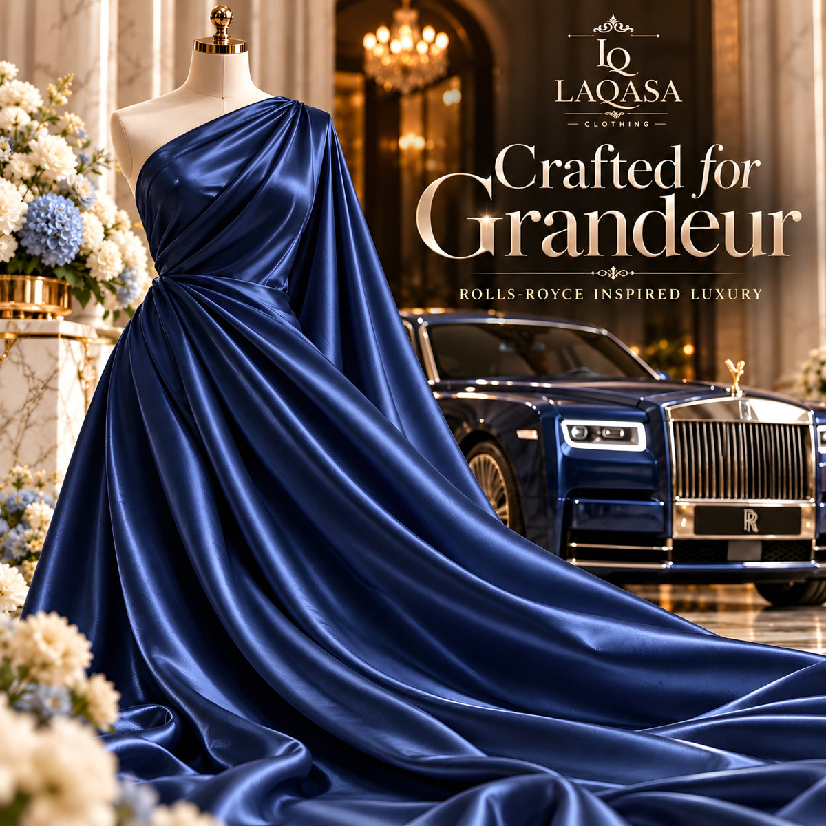 LAQASA Satin Silk Fabric – Navy Blue | Unstitched