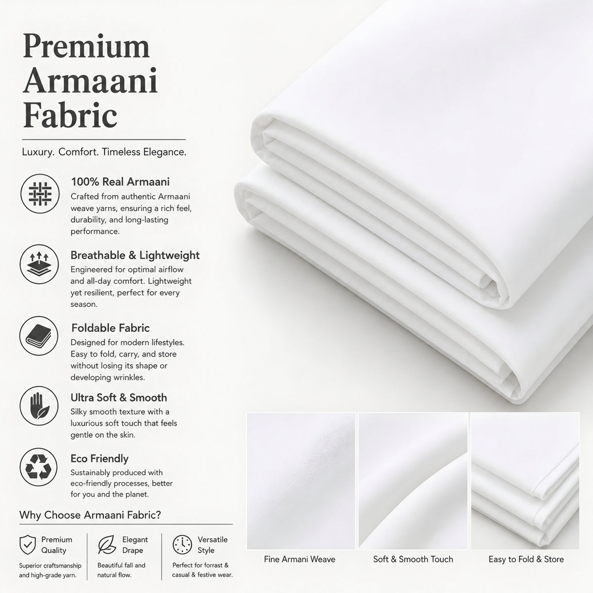 LAQASA Armaani Fabric – Pure White