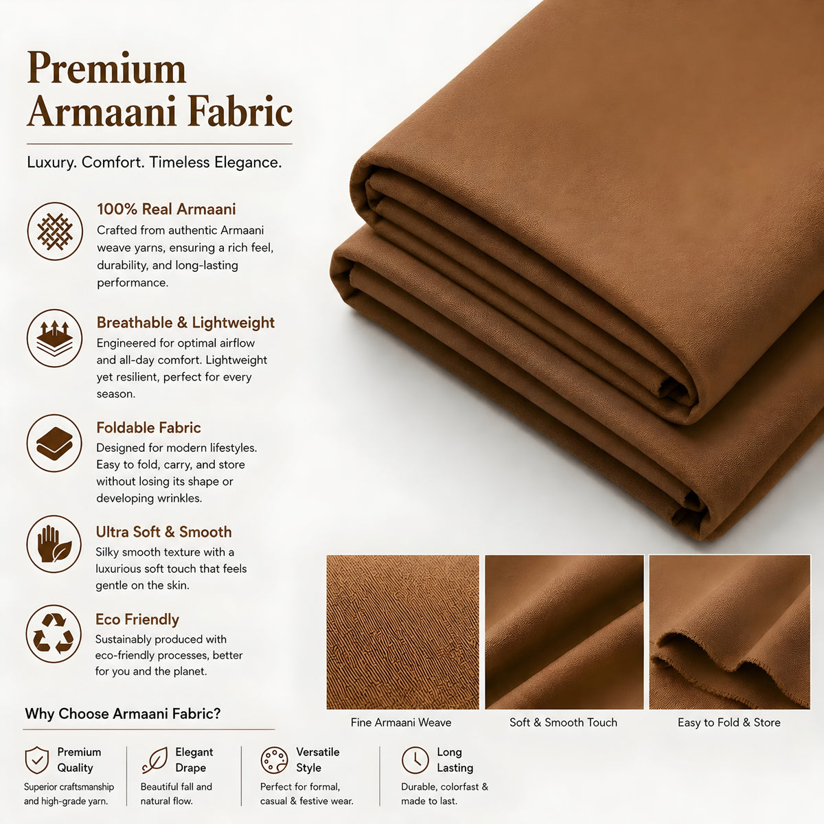 LAQASA Armaani Fabric – Camel Brown