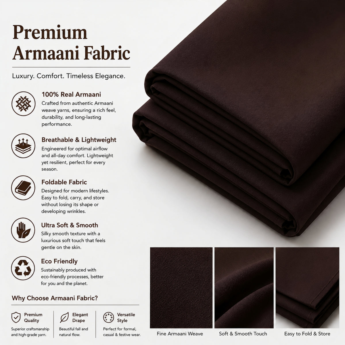 LAQASA Armaani Fabric – Dark Chocolate Brown