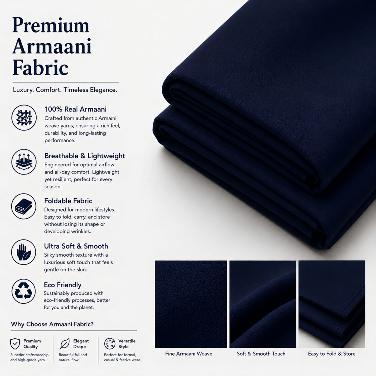 LAQASA Armaani Fabric – Navy Blue