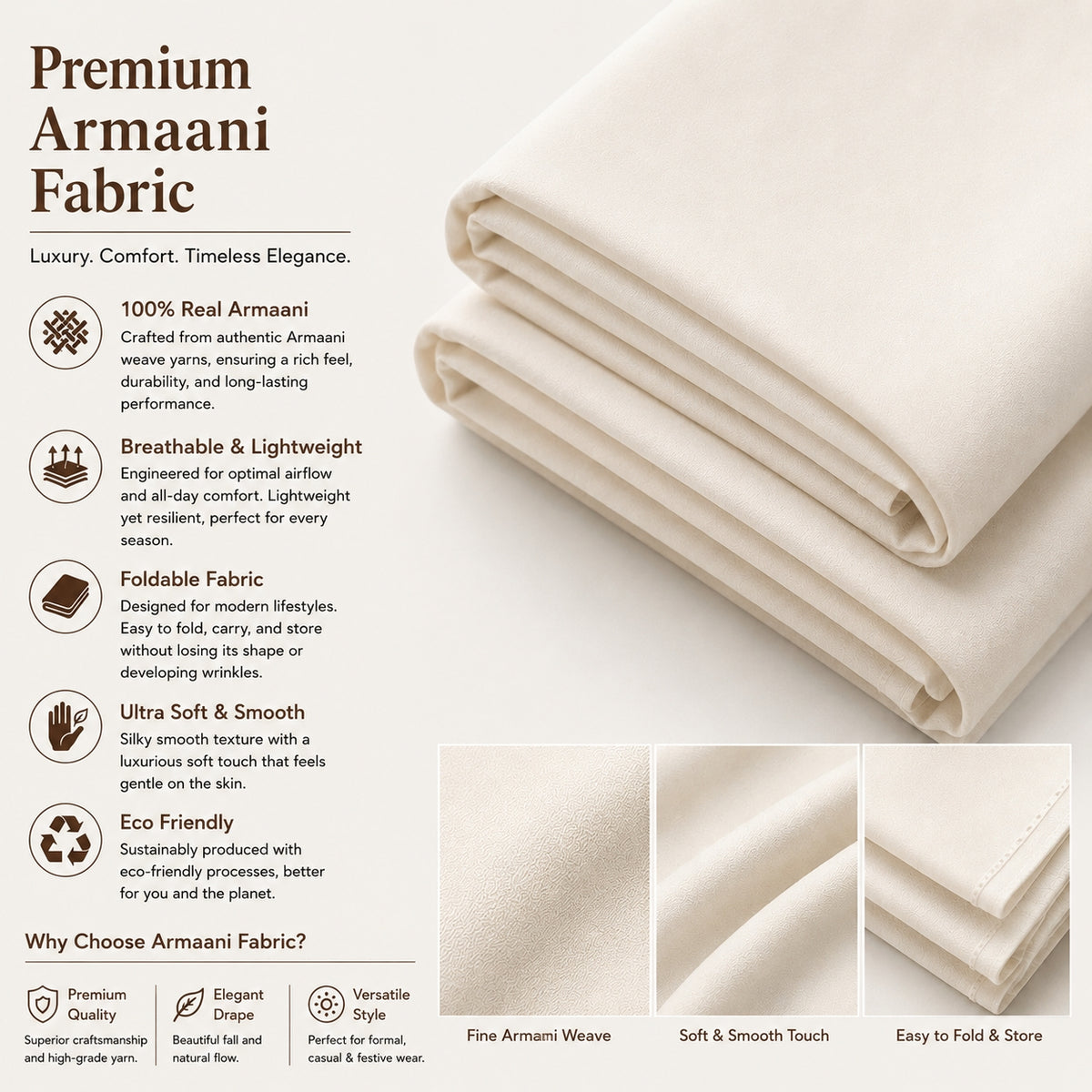 LAQASA Armaani Fabric – Cream White