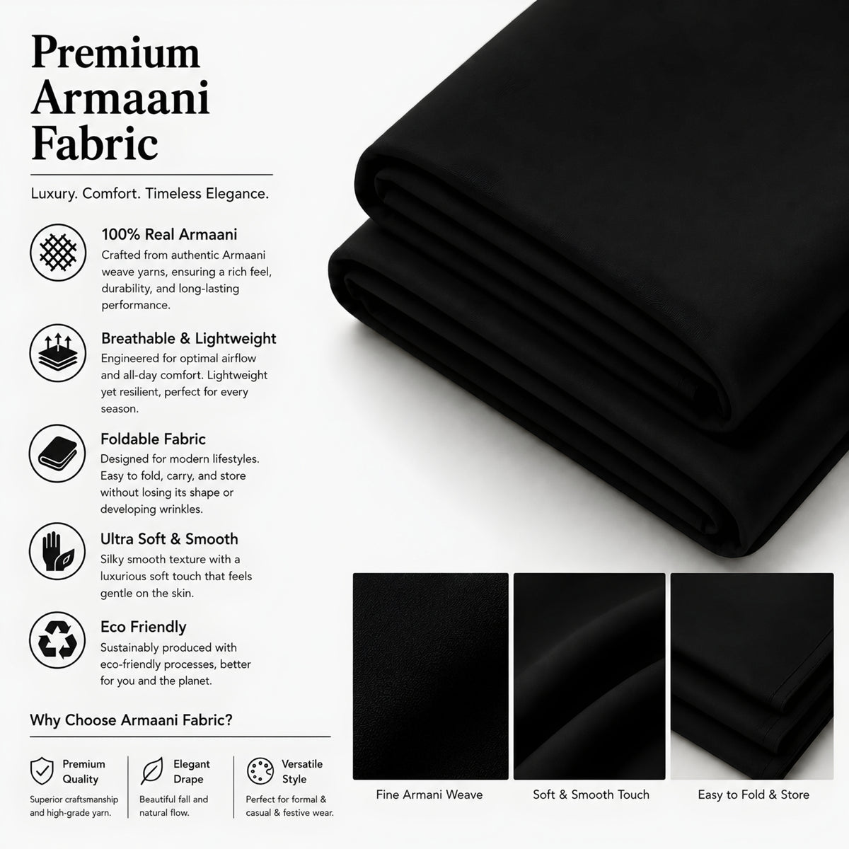 LAQASA Armaani Fabric – Jet Black