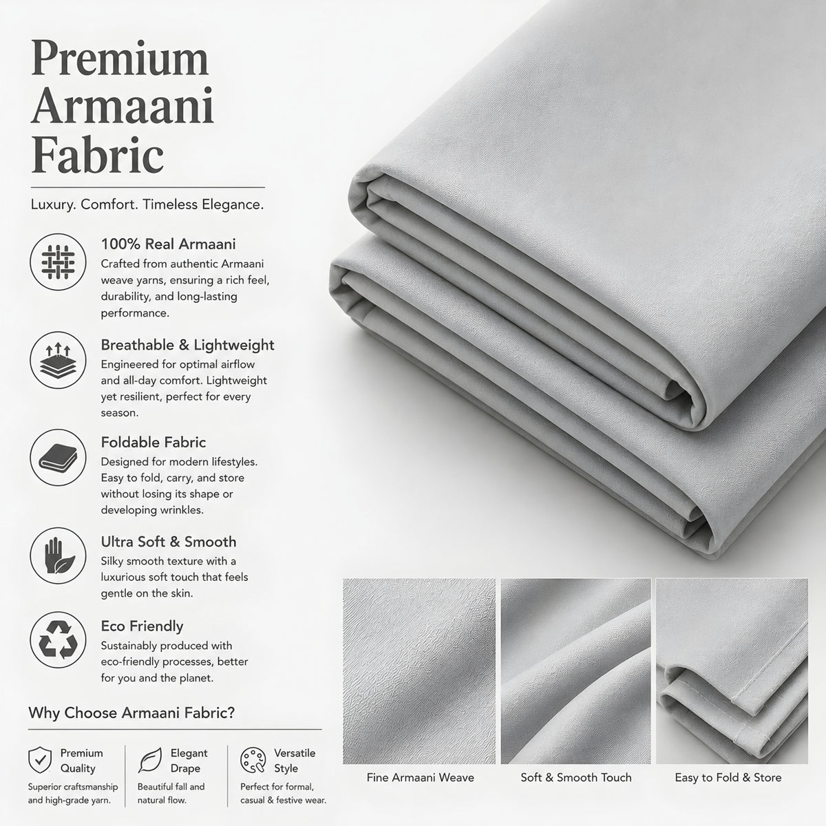 LAQASA Armaani Fabric – Light Silver Grey