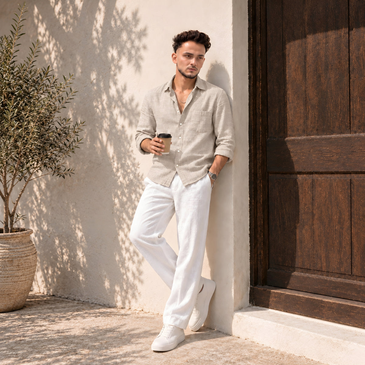 LAQASA 100% Pure Khadi Linen Fabric – Oat Beige | Unstitched