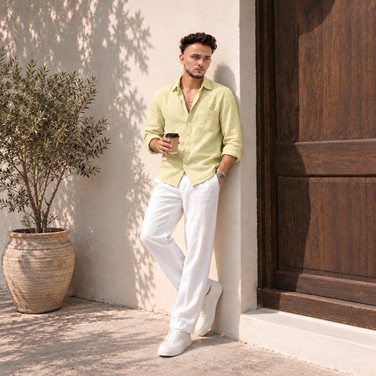 LAQASA 100% Pure Khadi Linen Fabric – Pale Butter Yellow | Unstitched