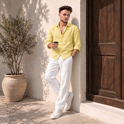 LAQASA 100% Pure Khadi Linen Fabric – Sunny Yellow | Unstitched
