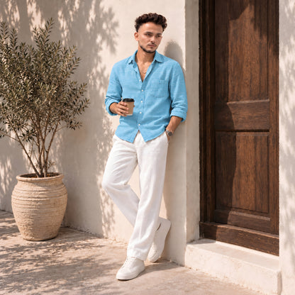 LAQASA 100% Pure Khadi Linen Fabric – Aqua Sky Blue | Unstitched