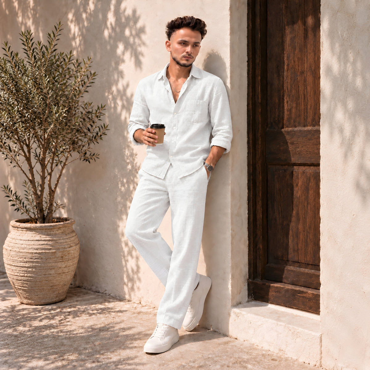 LAQASA 100% Pure Khadi Linen Fabric – Crisp White | Unstitched