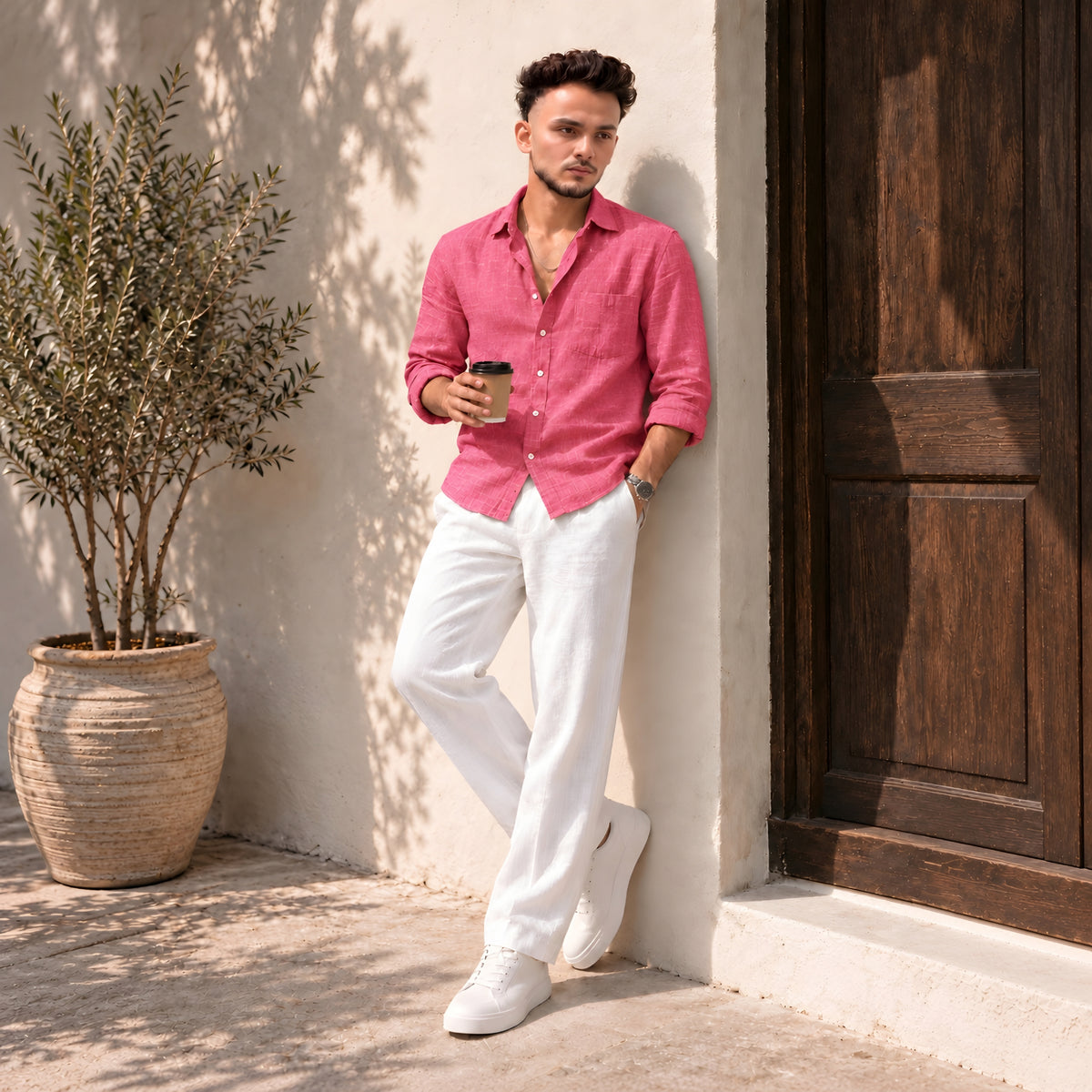 LAQASA 100% Pure Khadi Linen Fabric – Rose Pink | Unstitched
