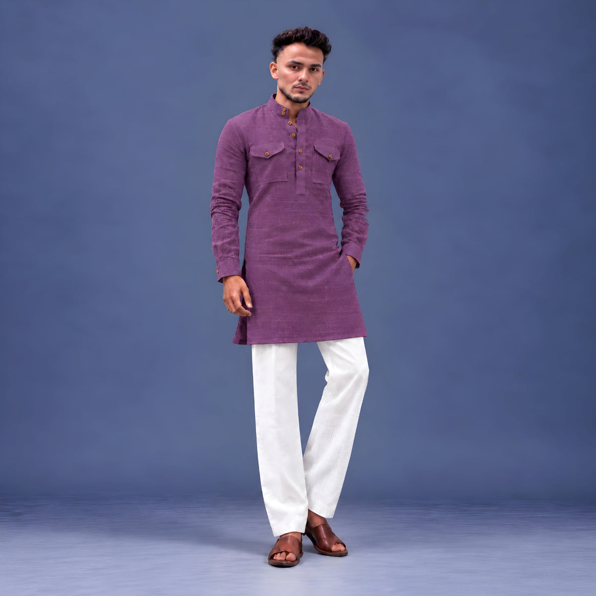 LAQASA 100% Pure Khadi Linen Fabric – Plum Purple | Unstitched