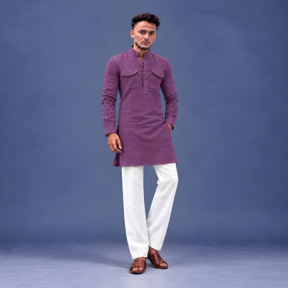 LAQASA 100% Pure Khadi Linen Fabric – Plum Purple | Unstitched