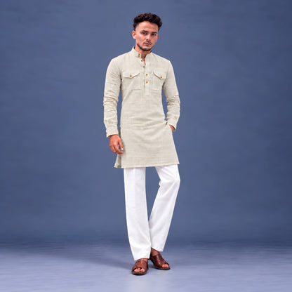 LAQASA 100% Pure Khadi Linen Fabric – Oat Beige | Unstitched