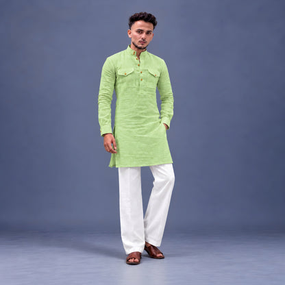 LAQASA 100% Pure Khadi Linen Fabric – Pistachio Green | Unstitched