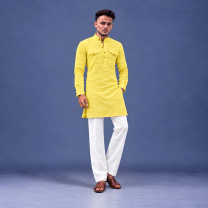 LAQASA 100% Pure Khadi Linen Fabric – Sunny Yellow | Unstitched
