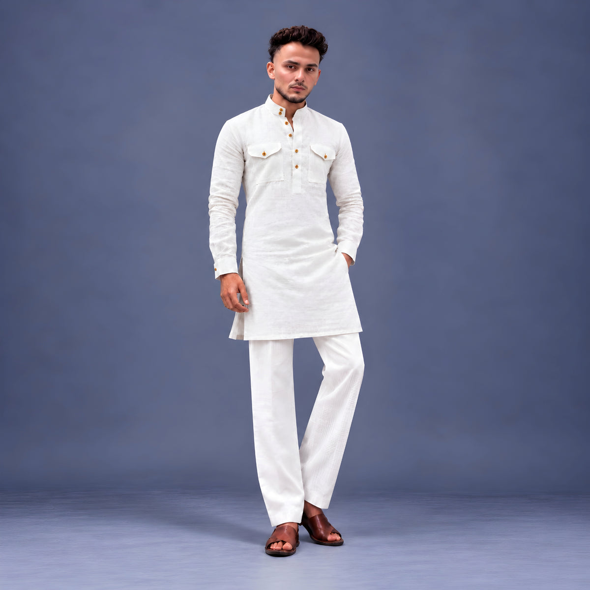 LAQASA 100% Pure Khadi Linen Fabric – Crisp White | Unstitched