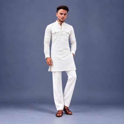 LAQASA 100% Pure Khadi Linen Fabric – Crisp White | Unstitched