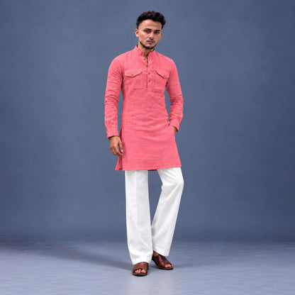 LAQASA 100% Pure Khadi Linen Fabric – Rose Pink | Unstitched