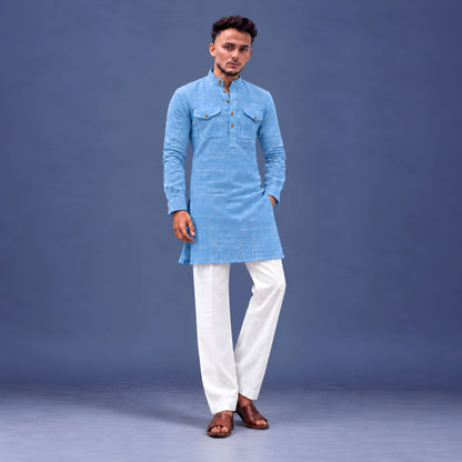 LAQASA 100% Pure Khadi Linen Fabric – Sky Blue | Unstitched