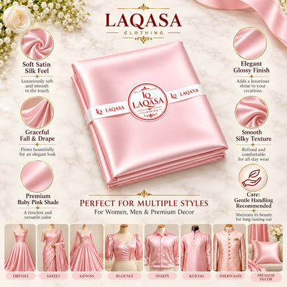 LAQASA Satin Silk Fabric – Baby Pink | Unstitched