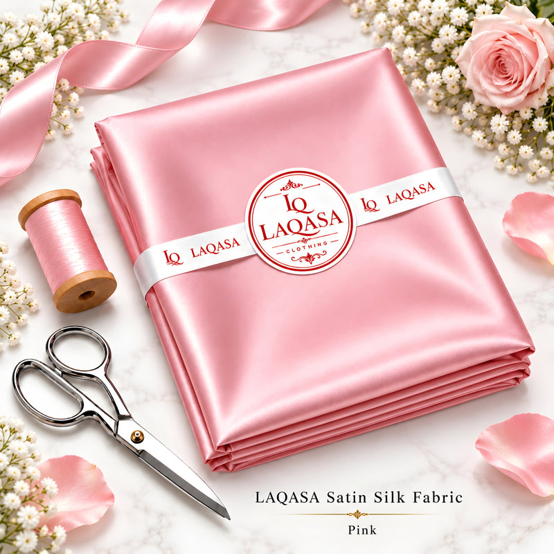 LAQASA Satin Silk Fabric – Pink | Unstitched