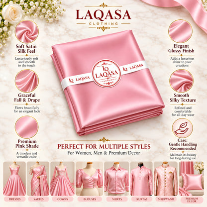 LAQASA Satin Silk Fabric – Pink | Unstitched