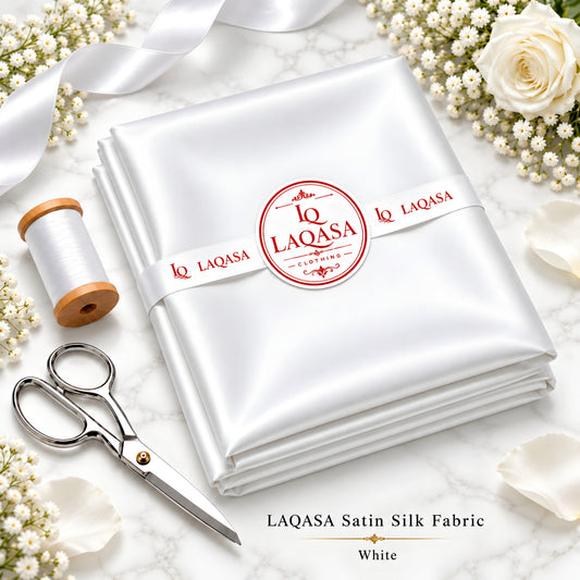 LAQASA Satin Silk Fabric – White | Unstitched