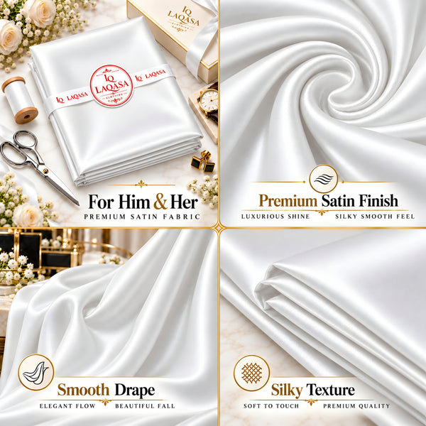 LAQASA Satin Silk Fabric – White | Unstitched