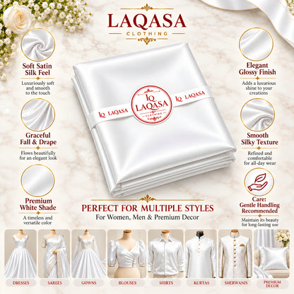 LAQASA Satin Silk Fabric – White | Unstitched