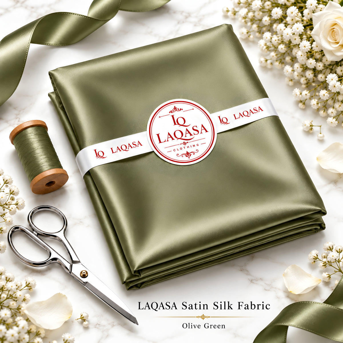 LAQASA Satin Silk Fabric – Olive Green | Unstitched
