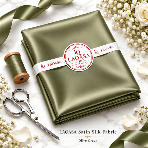 LAQASA Satin Silk Fabric – Olive Green | Unstitched