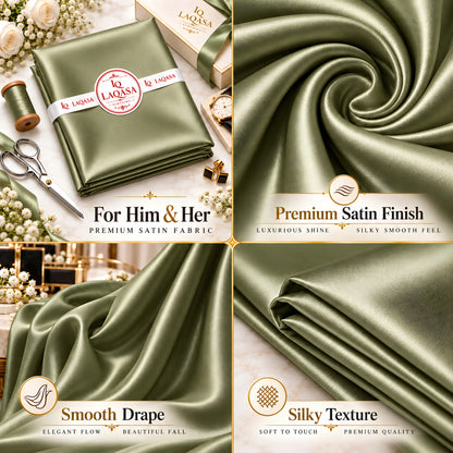 LAQASA Satin Silk Fabric – Olive Green | Unstitched