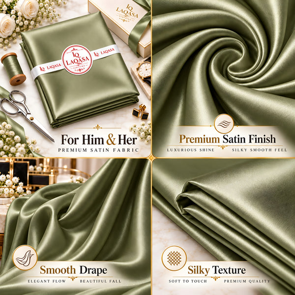 LAQASA Satin Silk Fabric – Olive Green | Unstitched