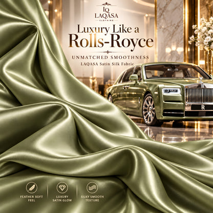 LAQASA Satin Silk Fabric – Olive Green | Unstitched