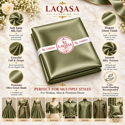 LAQASA Satin Silk Fabric – Olive Green | Unstitched