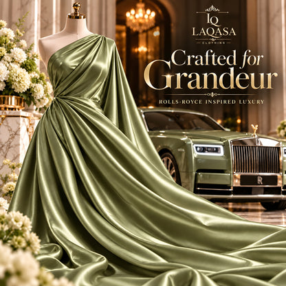 LAQASA Satin Silk Fabric – Olive Green | Unstitched