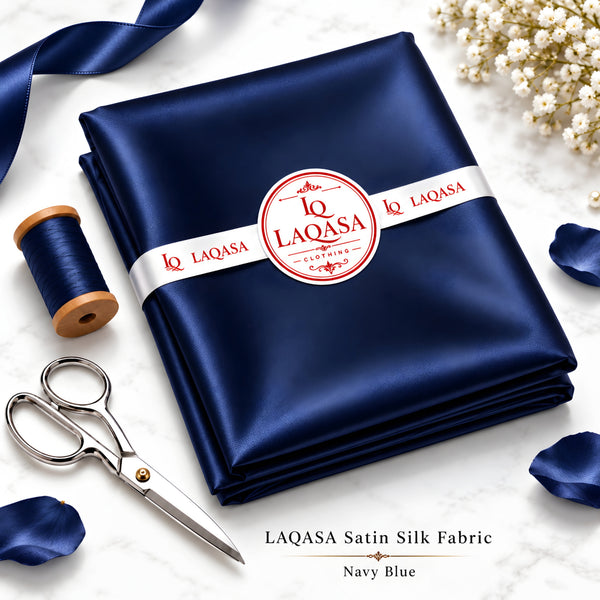 LAQASA Satin Silk Fabric – Navy Blue | Unstitched