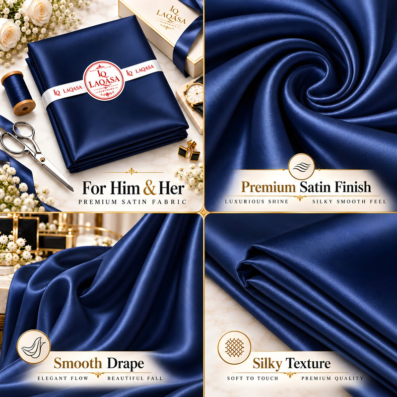 LAQASA Satin Silk Fabric – Navy Blue | Unstitched