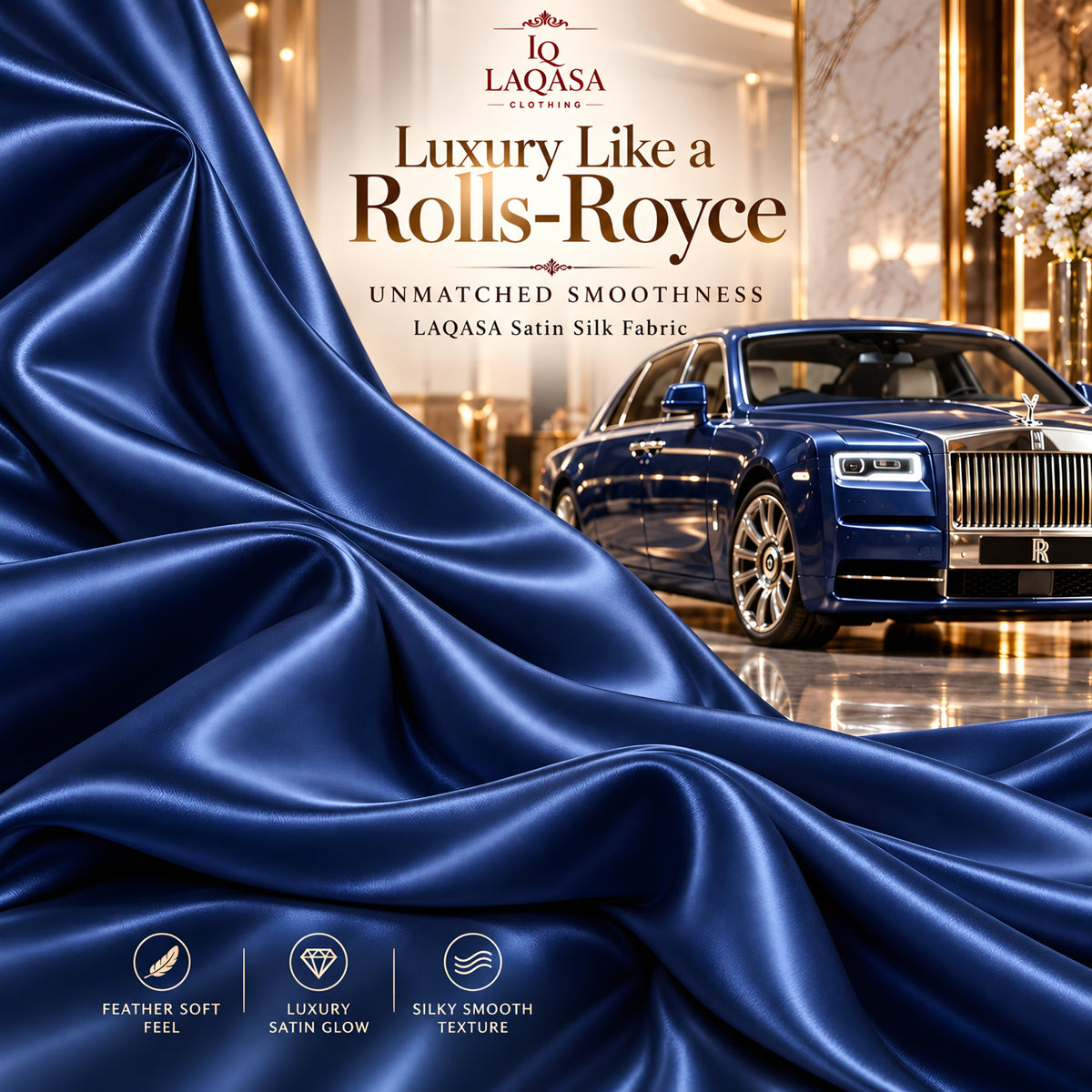LAQASA Satin Silk Fabric – Navy Blue | Unstitched