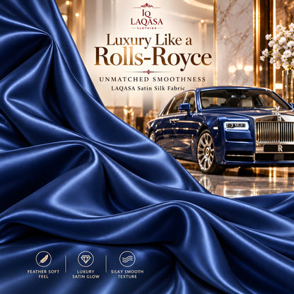 LAQASA Satin Silk Fabric – Navy Blue | Unstitched