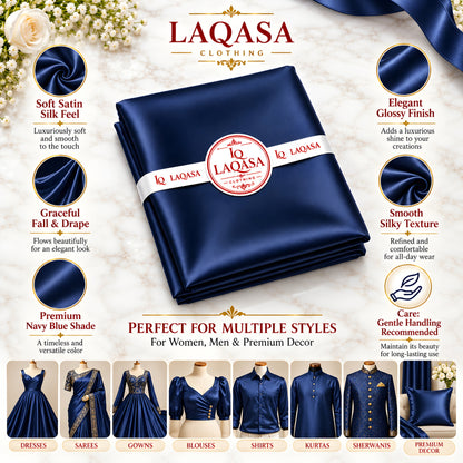 LAQASA Satin Silk Fabric – Navy Blue | Unstitched