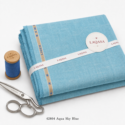 LAQASA 100% Pure Khadi Linen Fabric – Aqua Sky Blue | Unstitched
