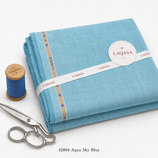 LAQASA 100% Pure Khadi Linen Fabric – Aqua Sky Blue | Unstitched