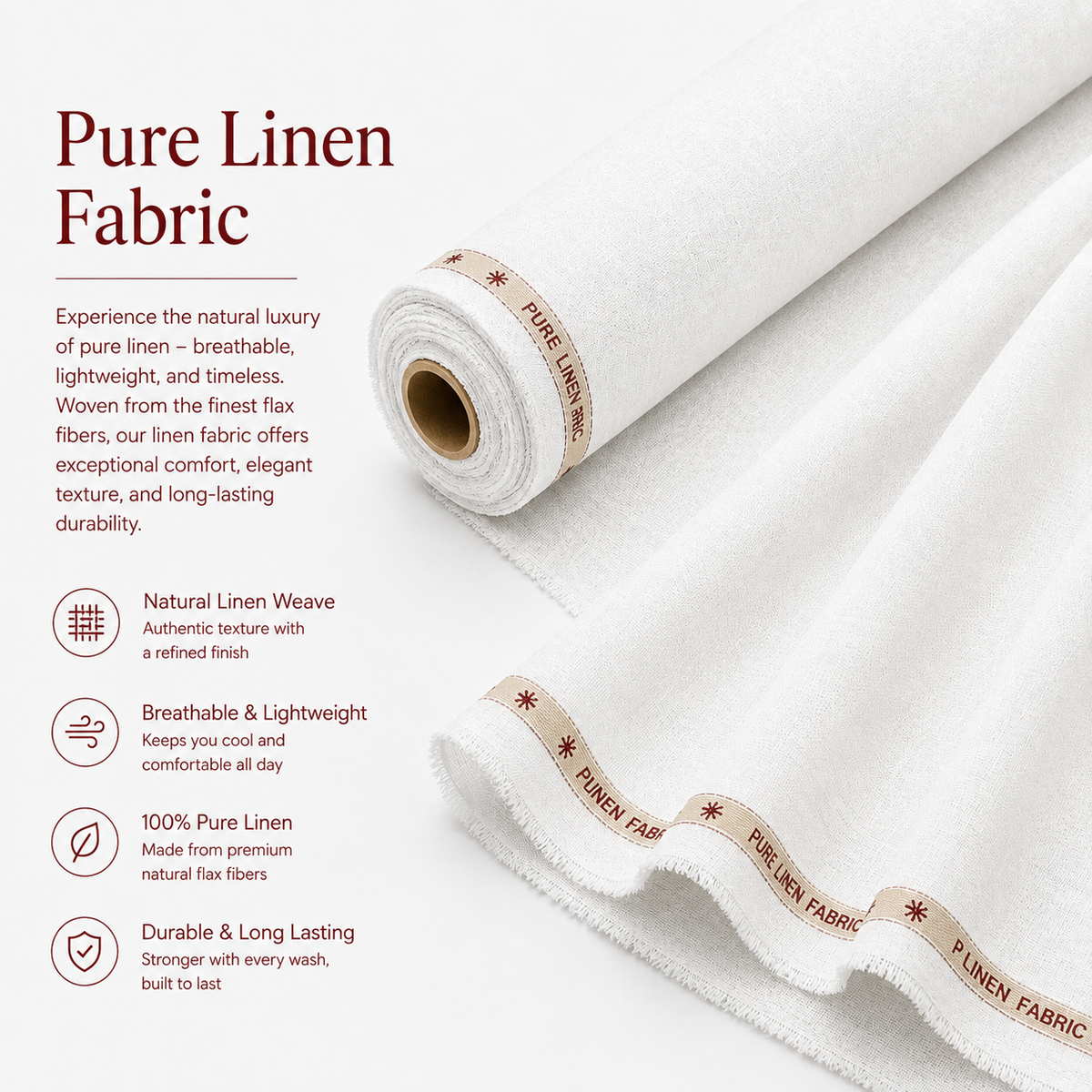 LAQASA 100% Pure Khadi Linen Fabric – Crisp White | Unstitched
