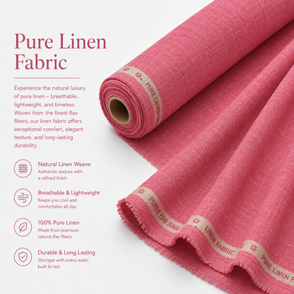 LAQASA 100% Pure Khadi Linen Fabric – Rose Pink | Unstitched
