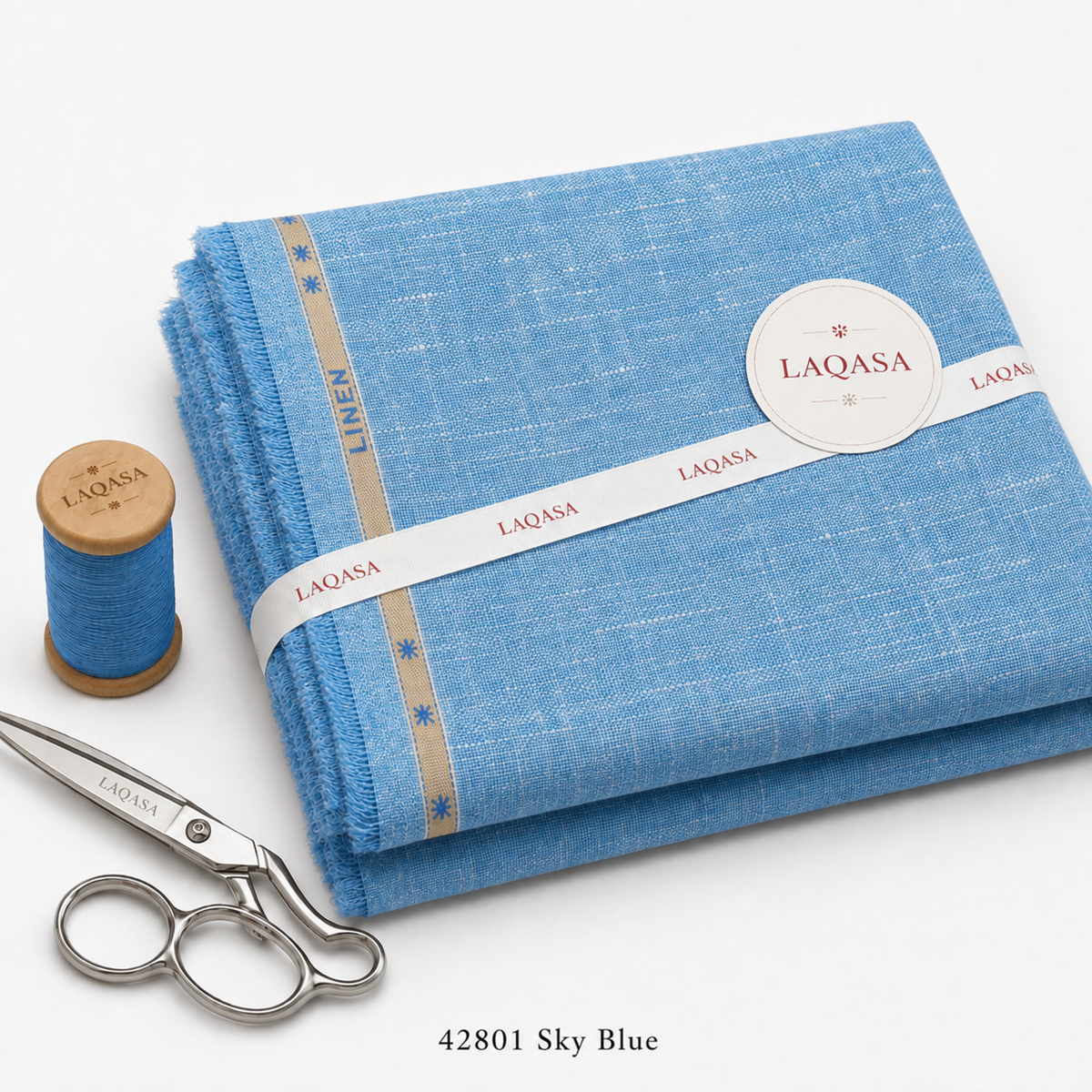 LAQASA 100% Pure Khadi Linen Fabric – Sky Blue | Unstitched