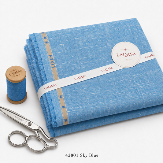 LAQASA 100% Pure Khadi Linen Fabric – Sky Blue | Unstitched