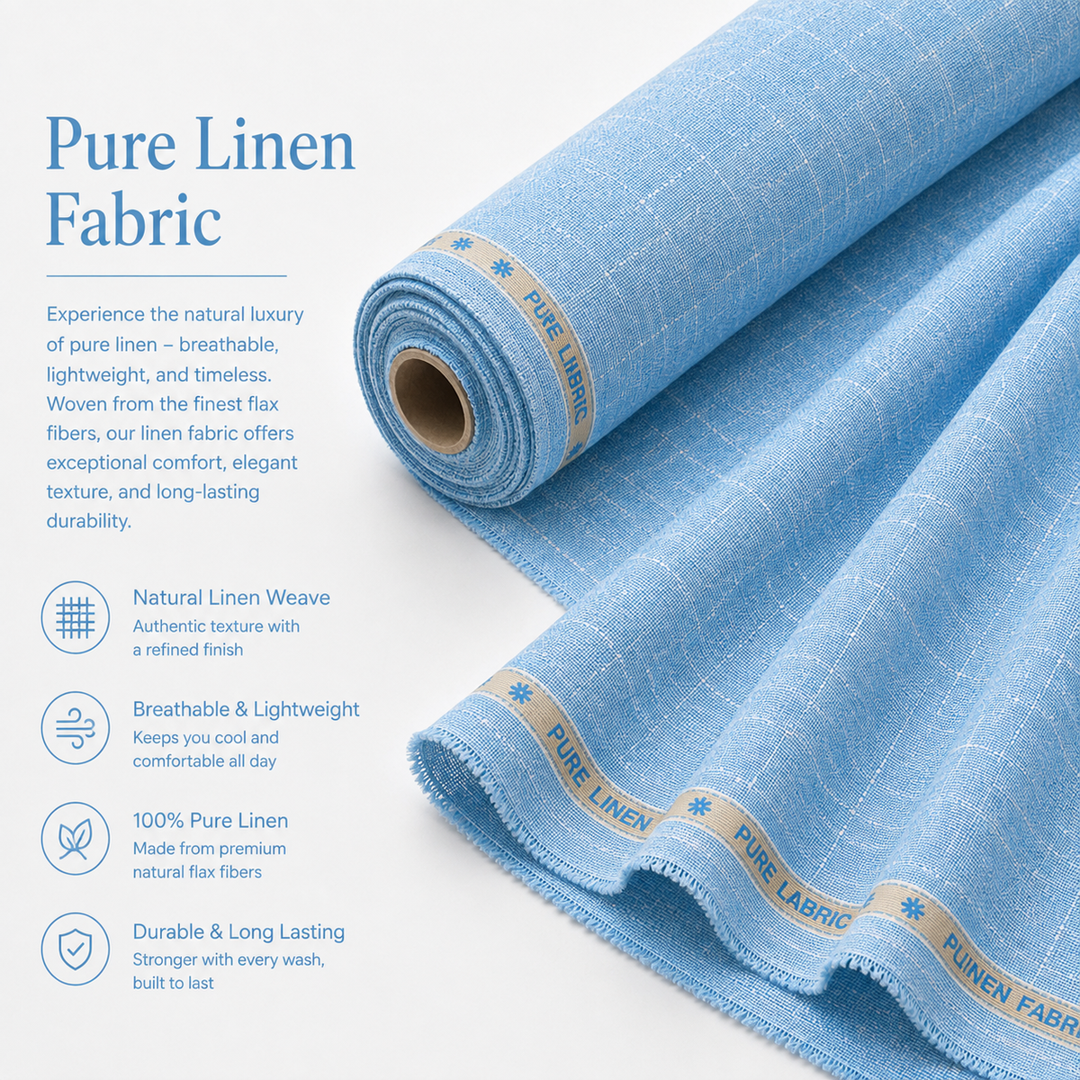 LAQASA 100% Pure Khadi Linen Fabric – Sky Blue | Unstitched