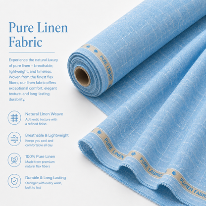 LAQASA 100% Pure Khadi Linen Fabric – Sky Blue | Unstitched
