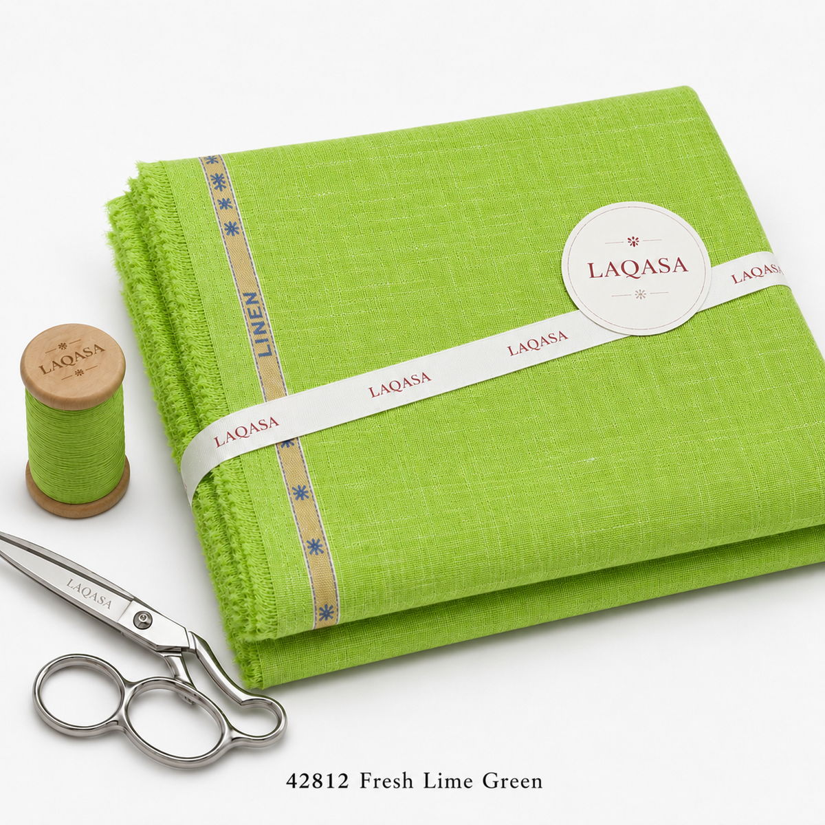 LAQASA 100% Pure Khadi Linen Fabric – Fresh Lime Green | Unstitched